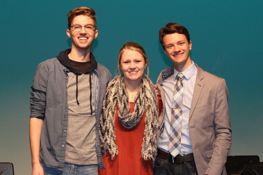 Reilly Branson, Lizzie Van Doorn, and Josh Svehla won the Creative Writing poetry slam on Tuesday, March 22, 2016.