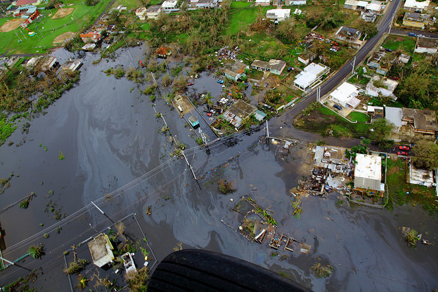 Homes lay in ruins as seen from a U.S. Customs and Border Protection Air and Marine Operations helicopter during a flyover of Puerto Rico after Hurricane Maria September 23, 2017. 