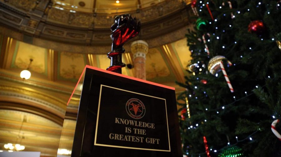 The Satanic Temple-Chicago chapter erected this display in the Illinois capitol, igniting controversy.