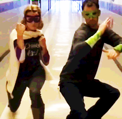 Mrs. Berg and Mr. Powell strike a pose as the new Digital Citizen Defenders.