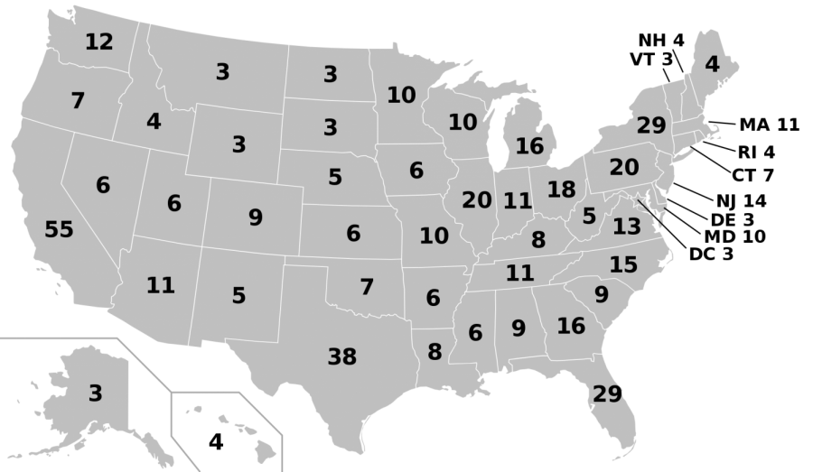 Electoral college map for the 2012, 2016 and 2020 United States presidential elections, using apportionment data released by the US Census Bureau