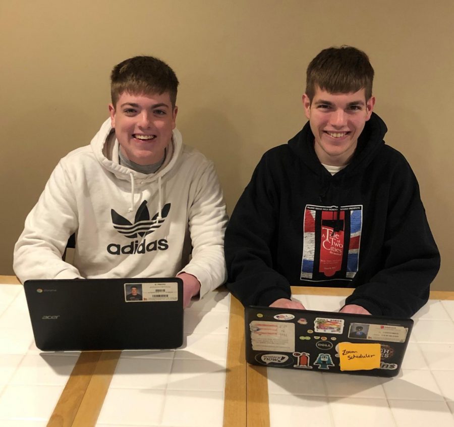 News team members Grant and Collin Preves are spending more time at home together since PR started e-learning days due to COVID-19.