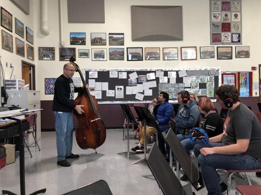 Band instructor Mr. Blakewell taught a new music class to students in the STRIVE program. Mr. Blakewell will retire from teaching this month.