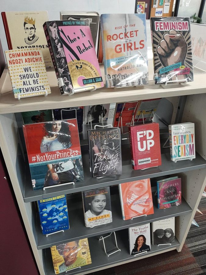 The Prairie Ridge library displayed titles related to feminism for Women's History Month this year.